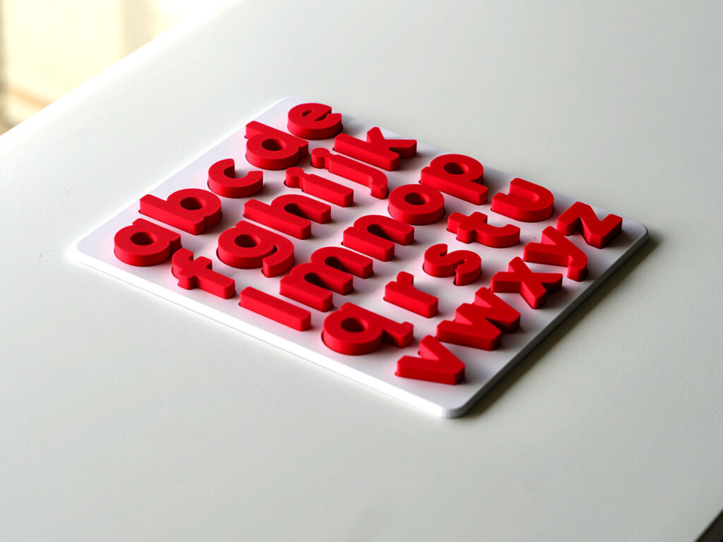 Royal Red lowercase alphabet puzzle for preschoolers – educational toy for early literacy and letter recognition.