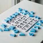 Uppercase alphabet puzzle with scattered letters – hands-on educational toy for letter recognition and early literacy skills.